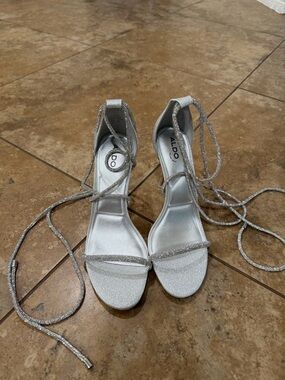 ALDO Silver Glitter Lace-Up Heeled Sandals